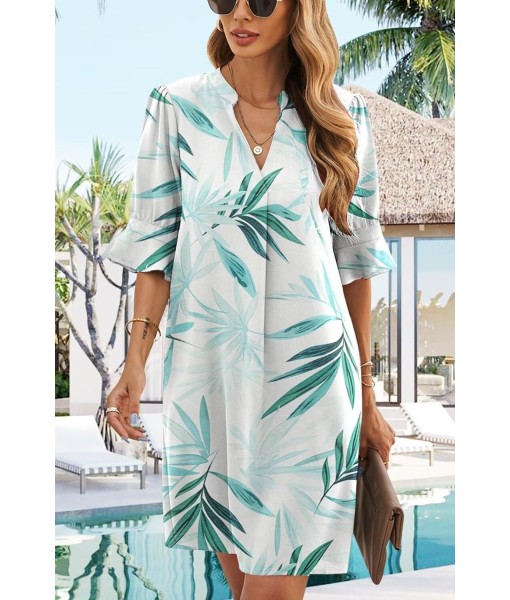 QACOHU Summer Dresses for Women V Neck Ruffle Short Sleeve Casual Shift Dress