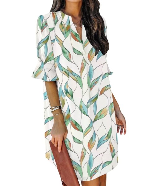 QACOHU Summer Dresses for Women V Neck Ruffle Short Sleeve Casual Shift Dress