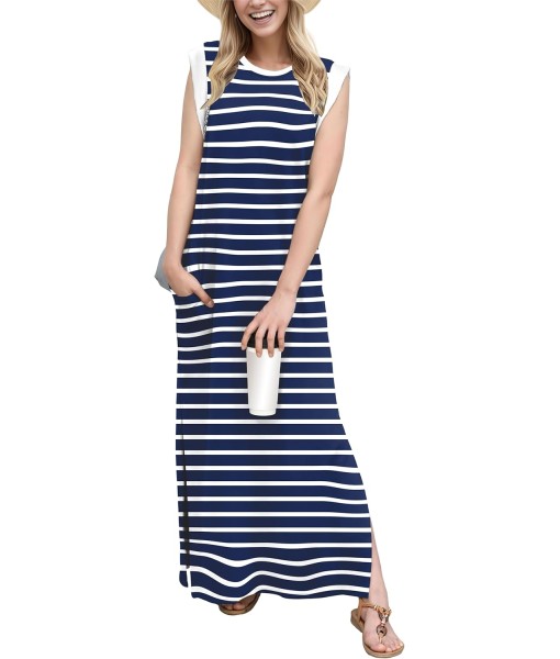 GRECERELLE 2025 Women Year-Round Casual Round Neck Loose Split Wrinkle-Free Long Maxi Vacation Dress with Pockets (XS-3XL)