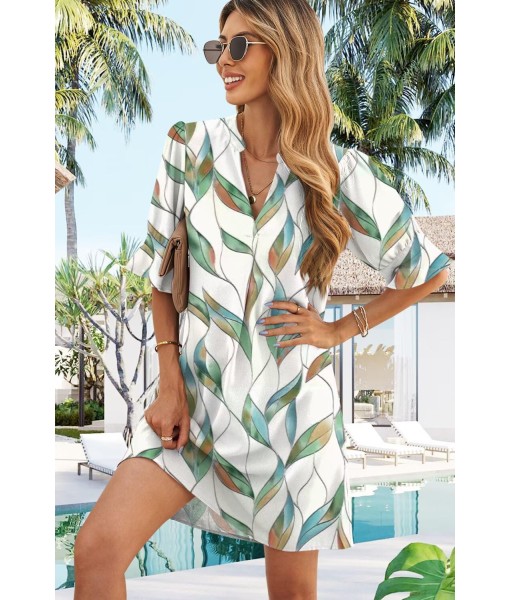 QACOHU Summer Dresses for Women V Neck Ruffle Short Sleeve Casual Shift Dress
