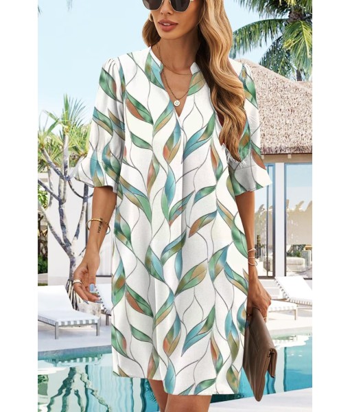 QACOHU Summer Dresses for Women V Neck Ruffle Short Sleeve Casual Shift Dress