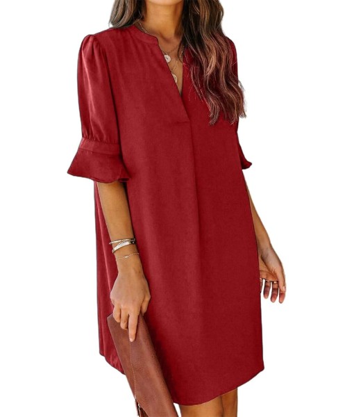 QACOHU Summer Dresses for Women V Neck Ruffle Short Sleeve Casual Shift Dress