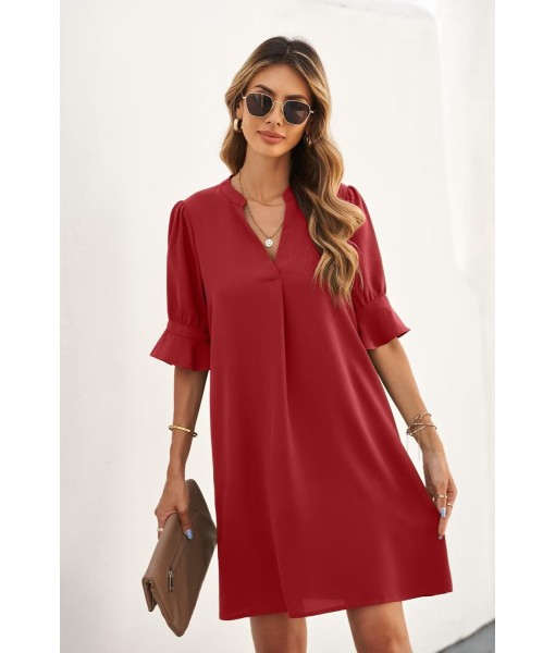 QACOHU Summer Dresses for Women V Neck Ruffle Short Sleeve Casual Shift Dress