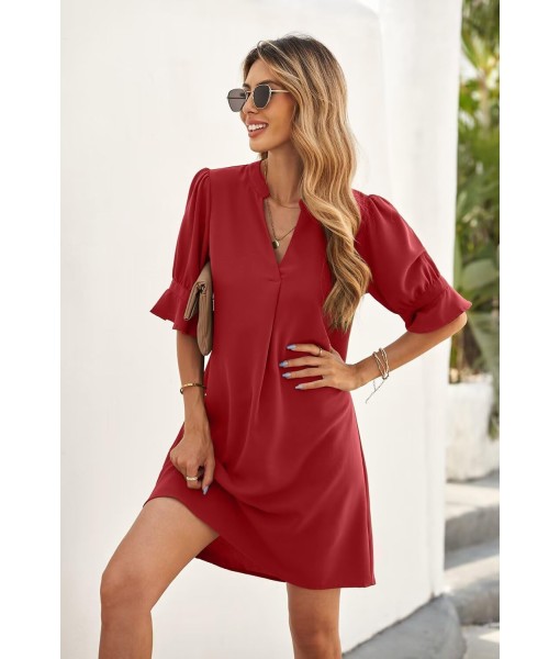 QACOHU Summer Dresses for Women V Neck Ruffle Short Sleeve Casual Shift Dress