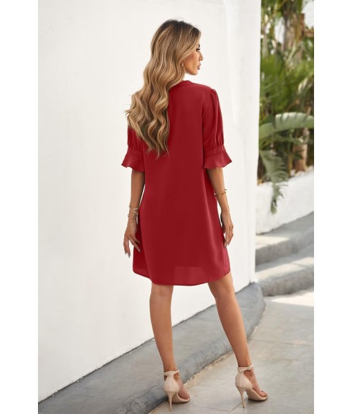 QACOHU Summer Dresses for Women V Neck Ruffle Short Sleeve Casual Shift Dress