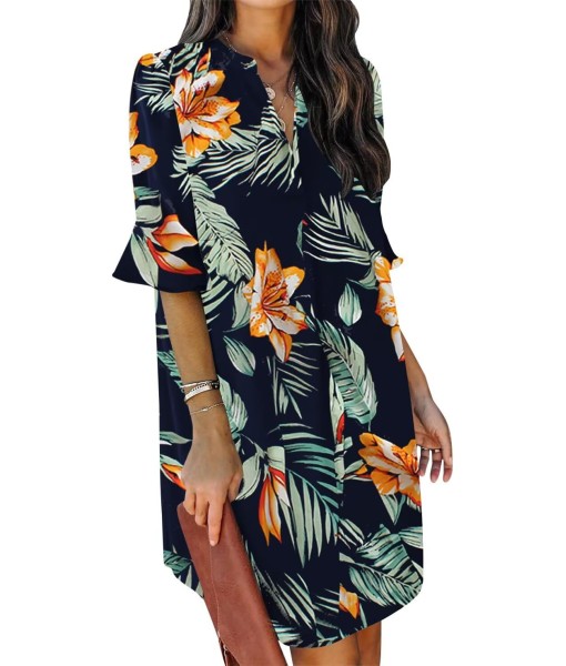QACOHU Summer Dresses for Women V Neck Ruffle Short Sleeve Casual Shift Dress