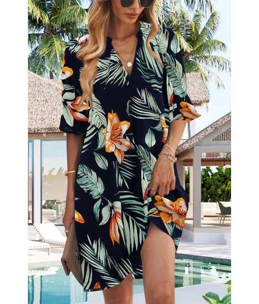 QACOHU Summer Dresses for Women V Neck Ruffle Short Sleeve Casual Shift Dress