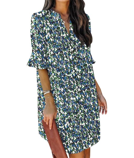QACOHU Summer Dresses for Women V Neck Ruffle Short Sleeve Casual Shift Dress