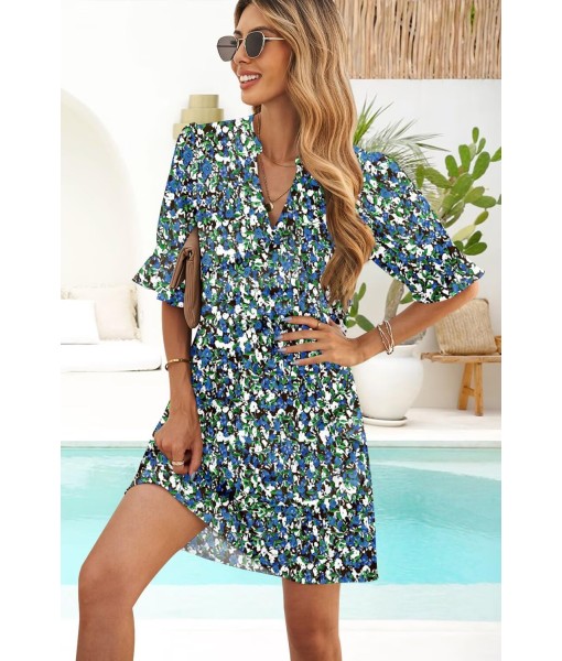 QACOHU Summer Dresses for Women V Neck Ruffle Short Sleeve Casual Shift Dress