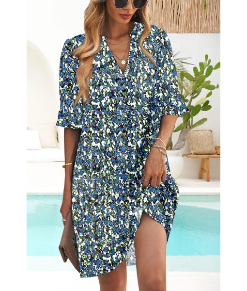 QACOHU Summer Dresses for Women V Neck Ruffle Short Sleeve Casual Shift Dress