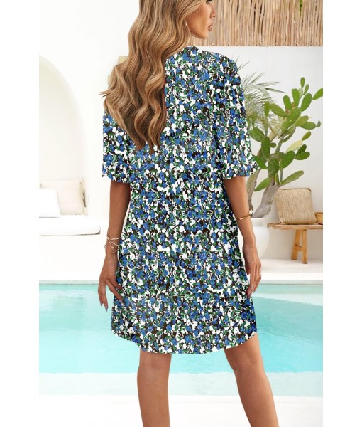 QACOHU Summer Dresses for Women V Neck Ruffle Short Sleeve Casual Shift Dress