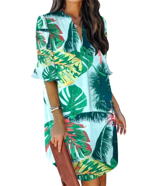 QACOHU Summer Dresses for Women V Neck Ruffle Short Sleeve Casual Shift Dress
