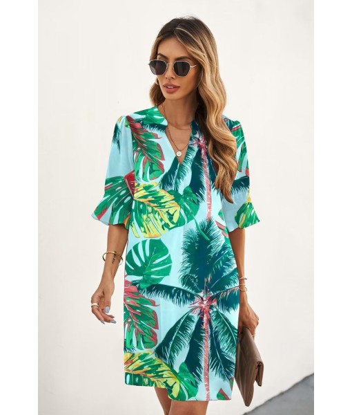 QACOHU Summer Dresses for Women V Neck Ruffle Short Sleeve Casual Shift Dress