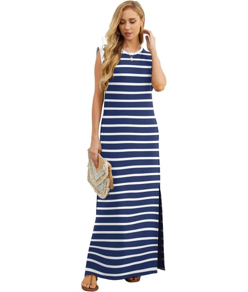 GRECERELLE 2025 Women Year-Round Casual Round Neck Loose Split Wrinkle-Free Long Maxi Vacation Dress with Pockets (XS-3XL)