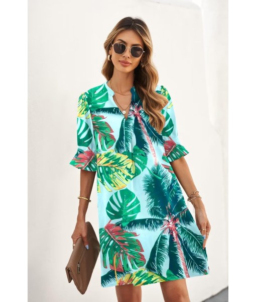 QACOHU Summer Dresses for Women V Neck Ruffle Short Sleeve Casual Shift Dress