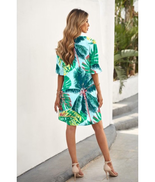 QACOHU Summer Dresses for Women V Neck Ruffle Short Sleeve Casual Shift Dress