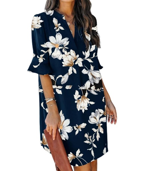 QACOHU Summer Dresses for Women V Neck Ruffle Short Sleeve Casual Shift Dress