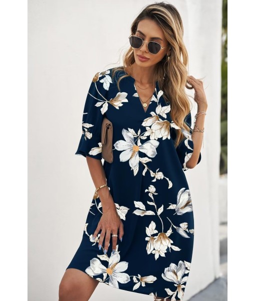 QACOHU Summer Dresses for Women V Neck Ruffle Short Sleeve Casual Shift Dress