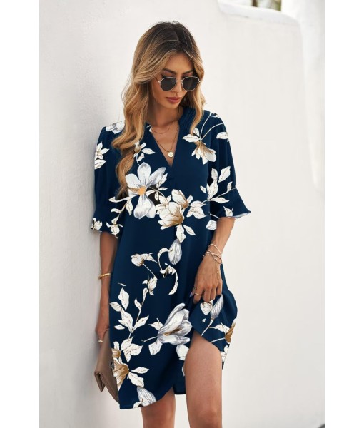 QACOHU Summer Dresses for Women V Neck Ruffle Short Sleeve Casual Shift Dress