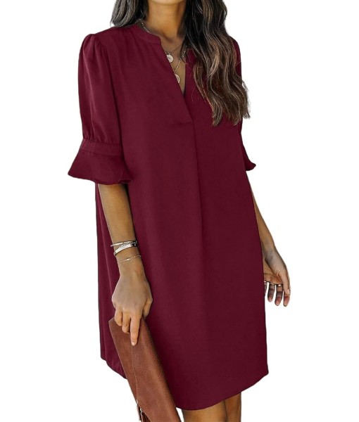 QACOHU Summer Dresses for Women V Neck Ruffle Short Sleeve Casual Shift Dress
