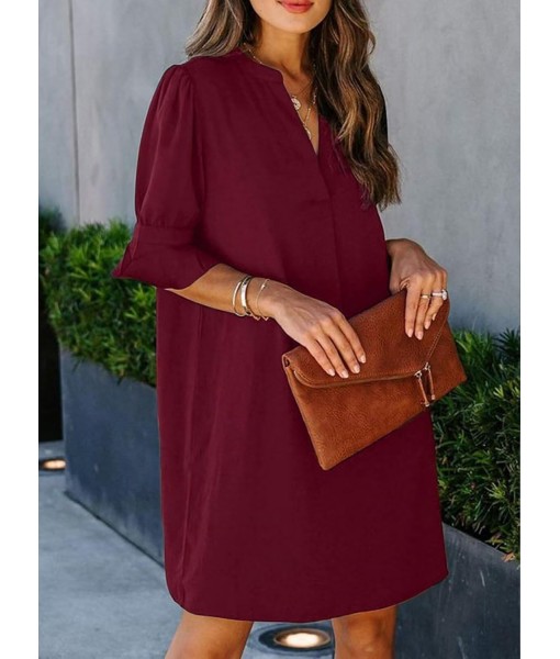 QACOHU Summer Dresses for Women V Neck Ruffle Short Sleeve Casual Shift Dress
