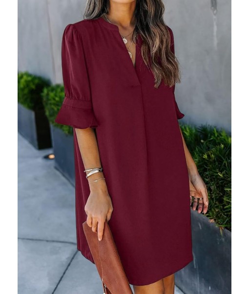 QACOHU Summer Dresses for Women V Neck Ruffle Short Sleeve Casual Shift Dress