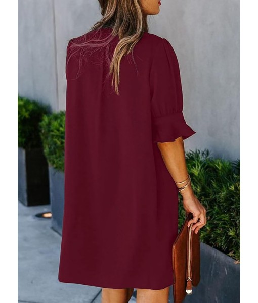 QACOHU Summer Dresses for Women V Neck Ruffle Short Sleeve Casual Shift Dress
