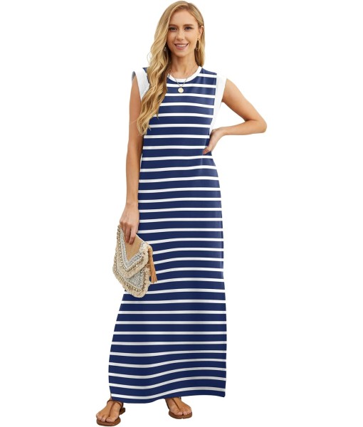GRECERELLE 2025 Women Year-Round Casual Round Neck Loose Split Wrinkle-Free Long Maxi Vacation Dress with Pockets (XS-3XL)