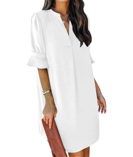 QACOHU Summer Dresses for Women V Neck Ruffle Short Sleeve Casual Shift Dress