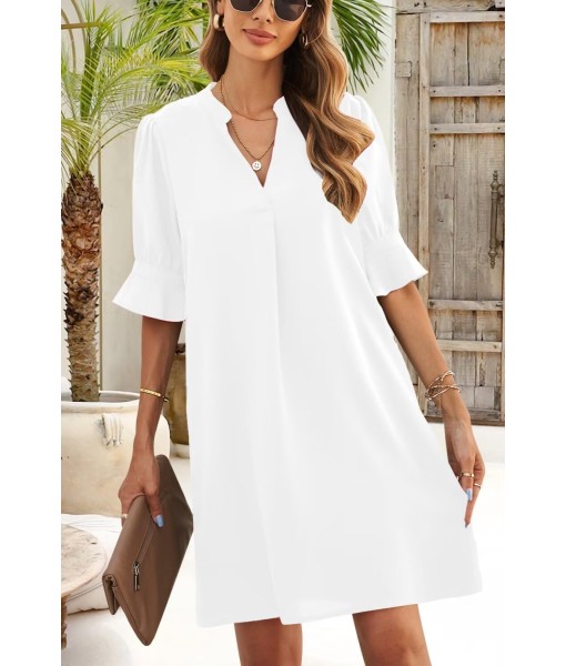 QACOHU Summer Dresses for Women V Neck Ruffle Short Sleeve Casual Shift Dress