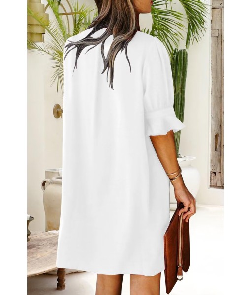 QACOHU Summer Dresses for Women V Neck Ruffle Short Sleeve Casual Shift Dress