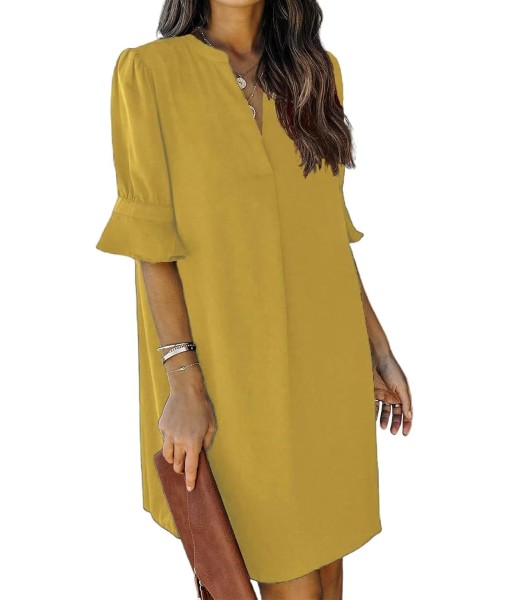 QACOHU Summer Dresses for Women V Neck Ruffle Short Sleeve Casual Shift Dress