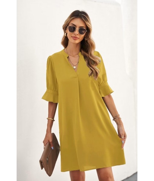 QACOHU Summer Dresses for Women V Neck Ruffle Short Sleeve Casual Shift Dress