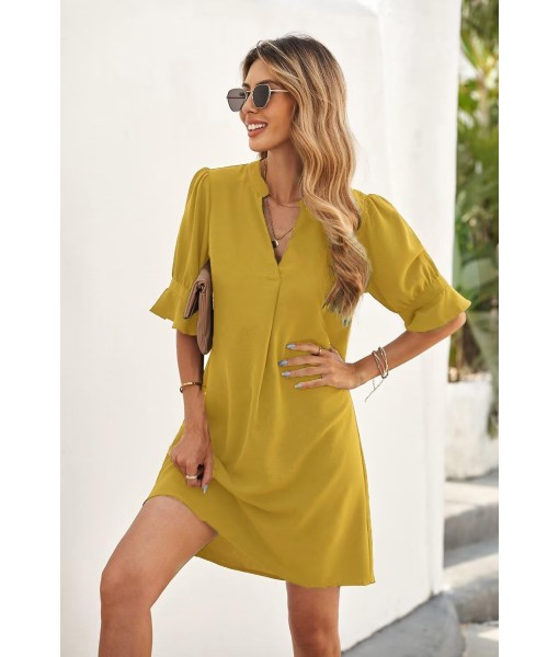 QACOHU Summer Dresses for Women V Neck Ruffle Short Sleeve Casual Shift Dress