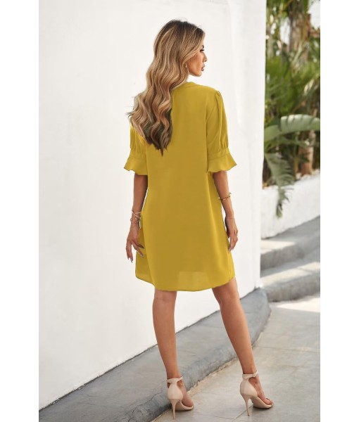 QACOHU Summer Dresses for Women V Neck Ruffle Short Sleeve Casual Shift Dress