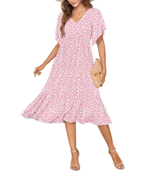 AUSELILY Women's Summer Empire Waist Dress Smocked Flutter Short Sleeve V Neck Midi Dresses 2025 New