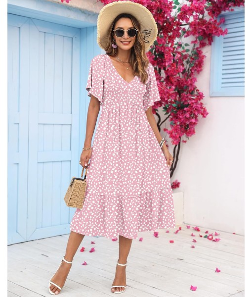AUSELILY Women's Summer Empire Waist Dress Smocked Flutter Short Sleeve V Neck Midi Dresses 2025 New