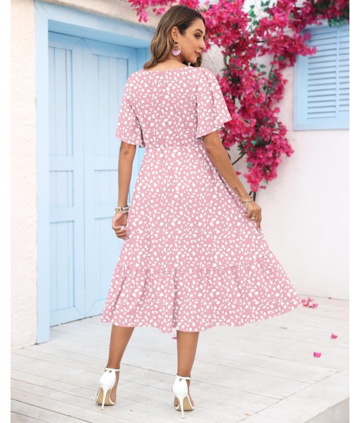 AUSELILY Women's Summer Empire Waist Dress Smocked Flutter Short Sleeve V Neck Midi Dresses 2025 New