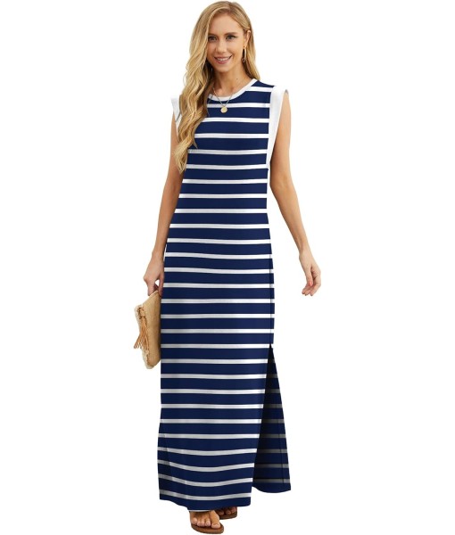 GRECERELLE 2025 Women Year-Round Casual Round Neck Loose Split Wrinkle-Free Long Maxi Vacation Dress with Pockets (XS-3XL)