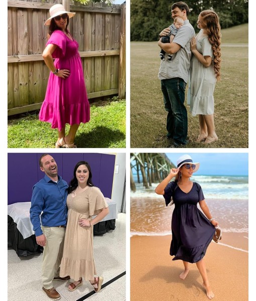 AUSELILY Women's Summer Empire Waist Dress Smocked Flutter Short Sleeve V Neck Midi Dresses 2025 New