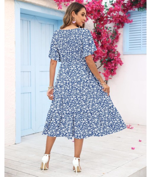 AUSELILY Women's Summer Empire Waist Dress Smocked Flutter Short Sleeve V Neck Midi Dresses 2025 New