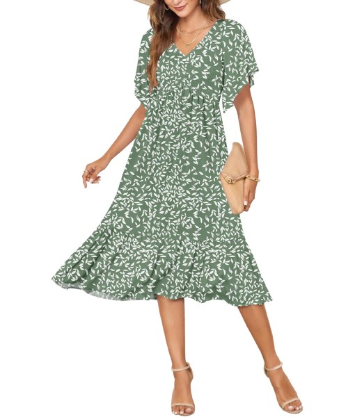 AUSELILY Women's Summer Empire Waist Dress Smocked Flutter Short Sleeve V Neck Midi Dresses 2025 New