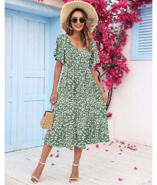 AUSELILY Women's Summer Empire Waist Dress Smocked Flutter Short Sleeve V Neck Midi Dresses 2025 New