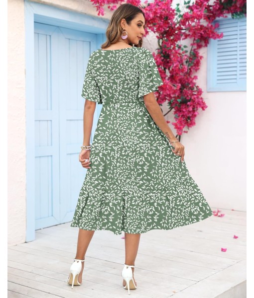 AUSELILY Women's Summer Empire Waist Dress Smocked Flutter Short Sleeve V Neck Midi Dresses 2025 New