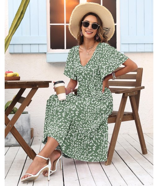 AUSELILY Women's Summer Empire Waist Dress Smocked Flutter Short Sleeve V Neck Midi Dresses 2025 New