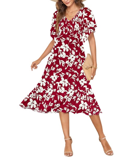 AUSELILY Women's Summer Empire Waist Dress Smocked Flutter Short Sleeve V Neck Midi Dresses 2025 New