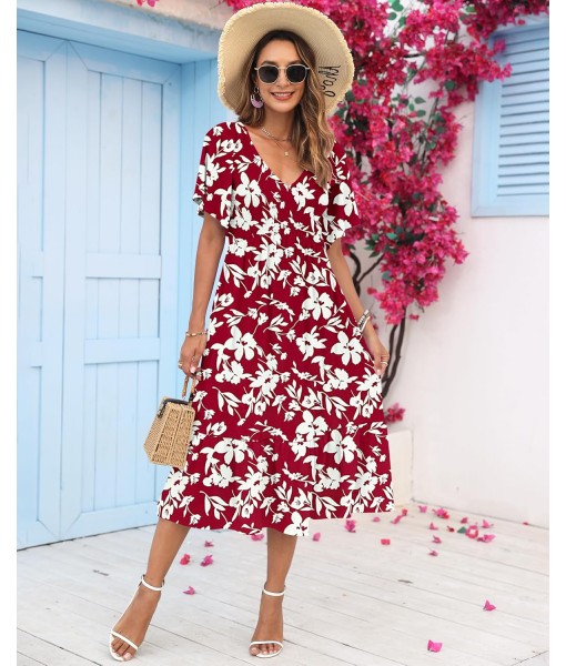 AUSELILY Women's Summer Empire Waist Dress Smocked Flutter Short Sleeve V Neck Midi Dresses 2025 New