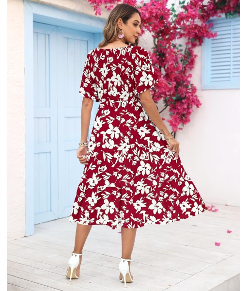 AUSELILY Women's Summer Empire Waist Dress Smocked Flutter Short Sleeve V Neck Midi Dresses 2025 New