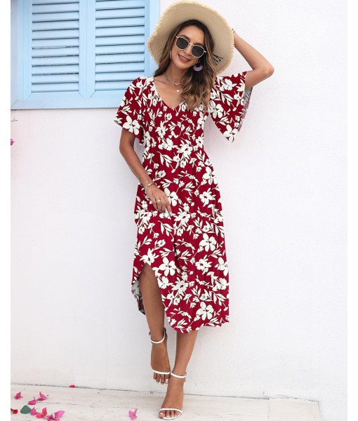 AUSELILY Women's Summer Empire Waist Dress Smocked Flutter Short Sleeve V Neck Midi Dresses 2025 New