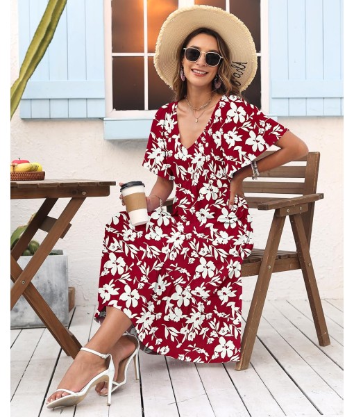 AUSELILY Women's Summer Empire Waist Dress Smocked Flutter Short Sleeve V Neck Midi Dresses 2025 New